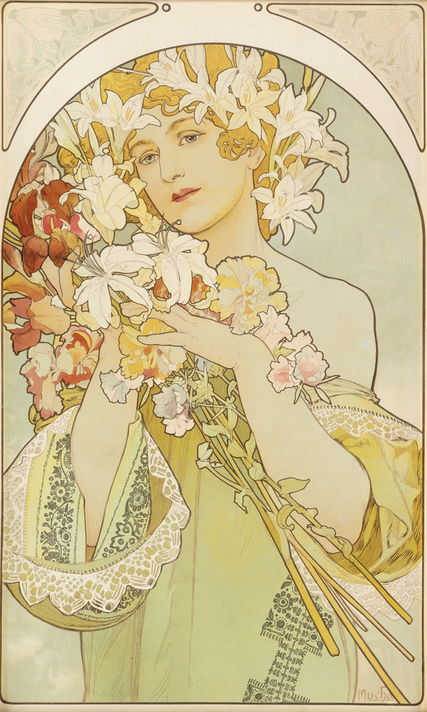 ALPHONSE MUCHA (1860-1939). [LA FLEUR.] 1897. 24x14 inches, 61x37 cm. F. Champenois, Paris.